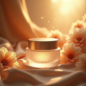 Fashion — Frosted-glass Cosmetics Jar With A Brushed-silver Product Ads #0128 (Stable Diffusion)