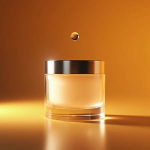Fashion — Frosted-glass Cosmetics Jar With A Brushed-silver Product Ads #0152 (Stable Diffusion)