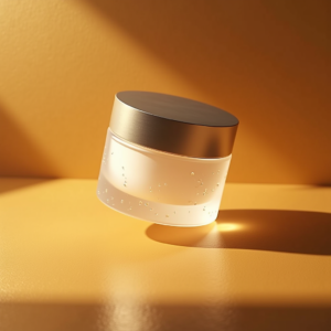 Fashion — Frosted-glass Cosmetics Jar With A Brushed-silver Product Ads #0182 (Recraft)