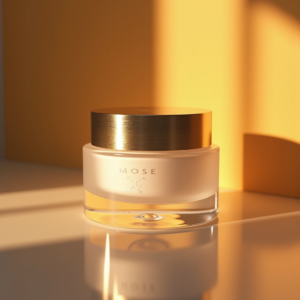 Fashion — Frosted-glass Cosmetics Jar With A Brushed-silver Product Ads #0194 (Recraft)