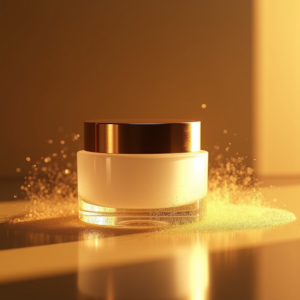 Fashion — Frosted-glass Cosmetics Jar With A Brushed-silver Product Ads #0200 (Stable Diffusion)