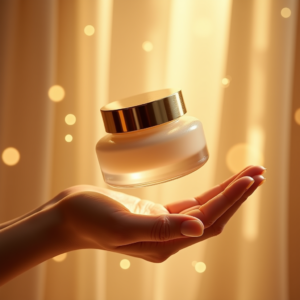 Fashion — Frosted-glass Cosmetics Jar With A Brushed-silver Product Ads #0218 (Recraft)