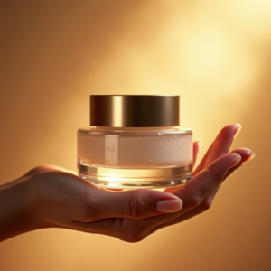 Fashion — Frosted-glass Cosmetics Jar With A Brushed-silver Product Ads #0226 (Krea)