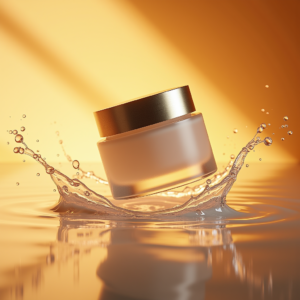 Fashion — Frosted-glass Cosmetics Jar With A Brushed-silver Product Ads #0262 (Krea)