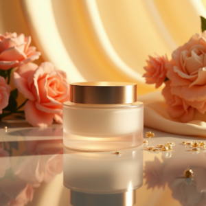 Fashion — Frosted-glass Cosmetics Jar With A Brushed-silver Product Ads #0334 (Krea)