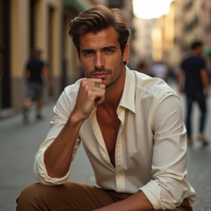 Fashion — Man In A Relaxed Linen Shirt Photography #0008 (Krea)