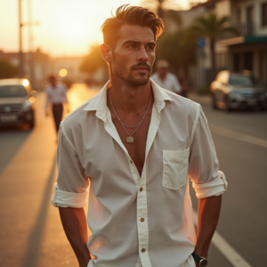 Fashion — Man In A Relaxed Linen Shirt Photography #0146 (Leonardo)