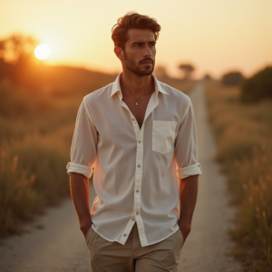 Fashion — Man In A Relaxed Linen Shirt Photography #0182 (Leonardo)