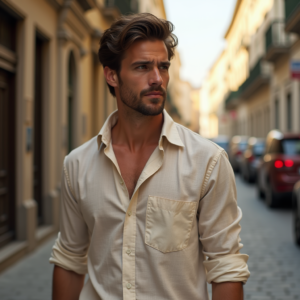 Fashion — Man In A Relaxed Linen Shirt Photography #0218 (Leonardo)