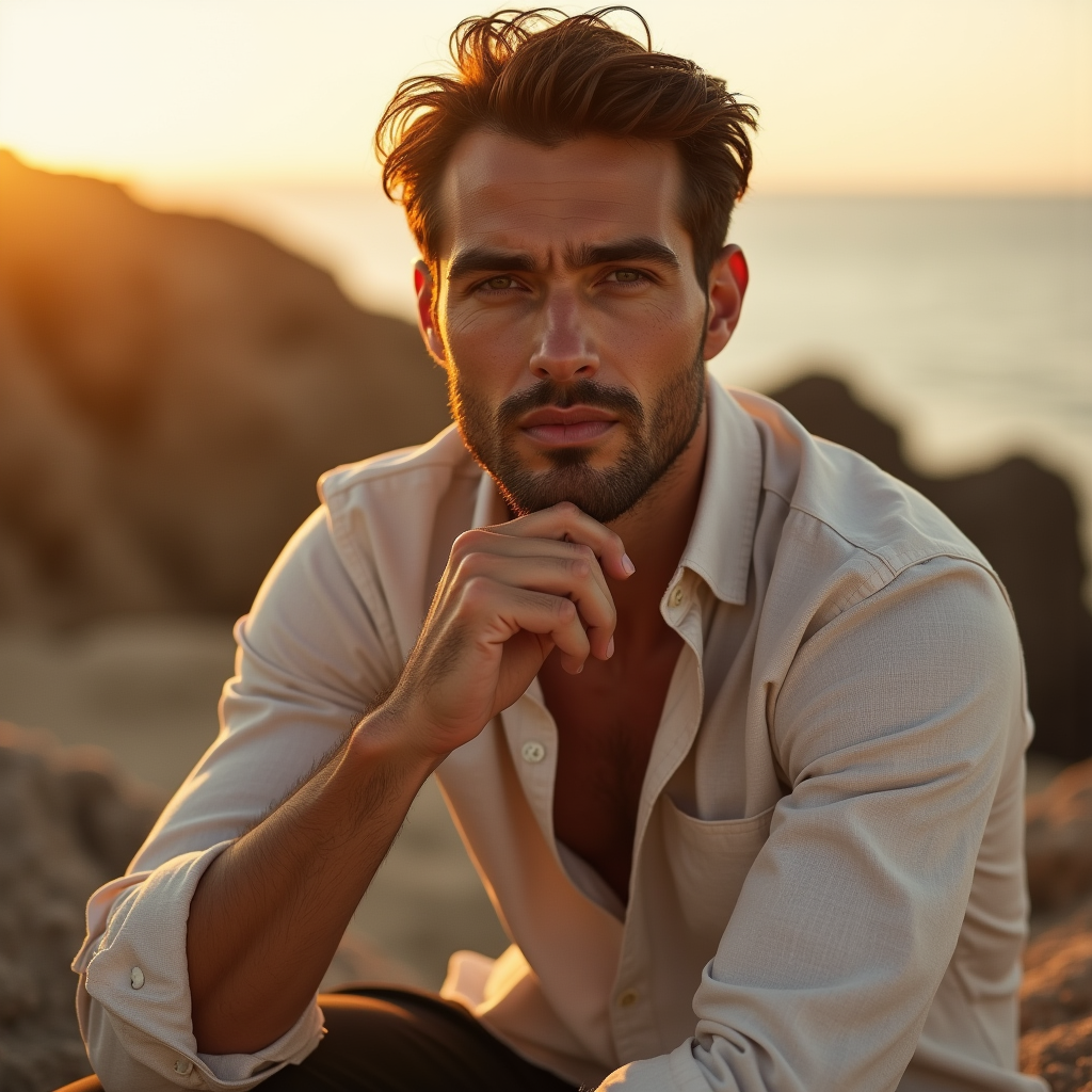 Fashion — Man In A Relaxed Linen Shirt Photography #0302 (Leonardo)