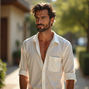 Fashion — Man In A Relaxed Linen Shirt Photography #0332 (Krea)