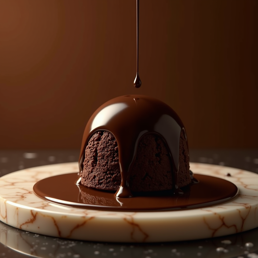 Fashion — Rich Dark-chocolate Dessert With A Glossy Product Ads #0087 (Ideogram)