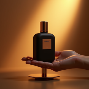 Fashion — Sleek Matte-black Perfume Bottle With A Product Ads #0243 (Ideogram)