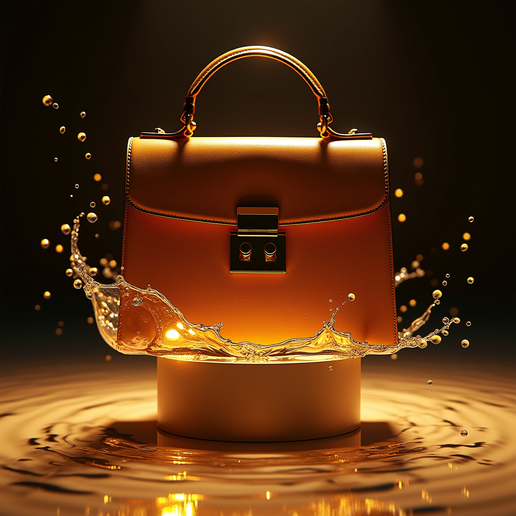 Fashion — Tailored Leather Handbag With Polished Gold Product Ads #0070 (Krea)