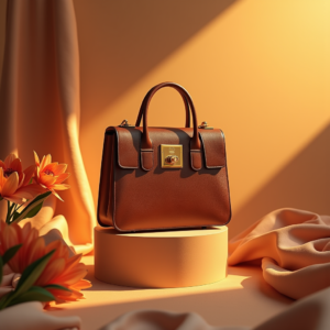 Fashion — Tailored Leather Handbag With Polished Gold Product Ads #0142 (Krea)