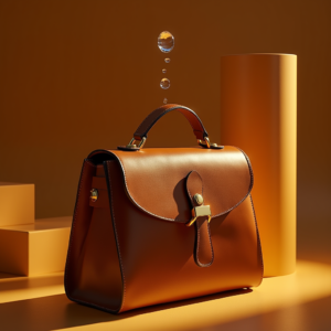Fashion — Tailored Leather Handbag With Polished Gold Product Ads #0190 (Krea)