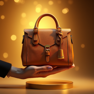 Fashion — Tailored Leather Handbag With Polished Gold Product Ads #0246 (Dreamina)