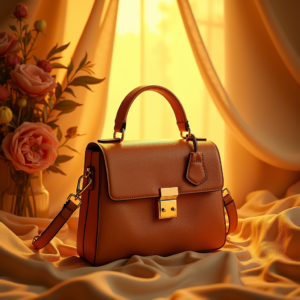 Fashion — Tailored Leather Handbag With Polished Gold Product Ads #0342 (Dreamina)