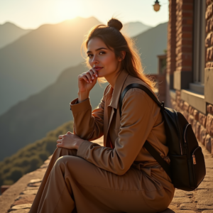 Fashion — Traveler In Earth-toned Layers Against A Photography #0011 (Firefly)