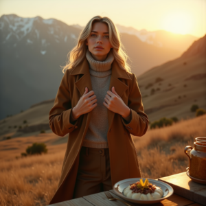 Fashion — Traveler In Earth-toned Layers Against A Photography #0107 (Firefly)