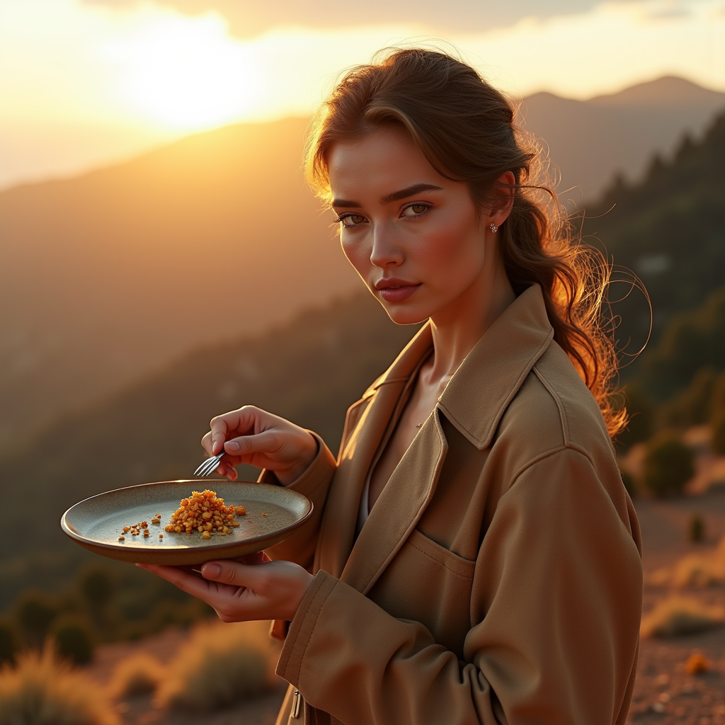 Fashion — Traveler In Earth-toned Layers Against A Photography #0131 (Firefly)