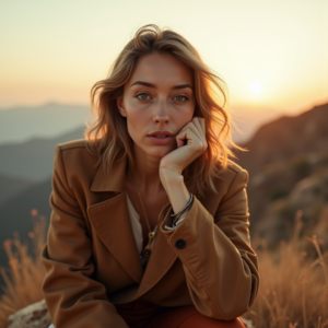 Fashion — Traveler In Earth-toned Layers Against A Photography #0155 (Firefly)