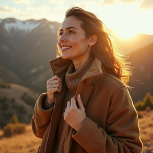 Fashion — Traveler In Earth-toned Layers Against A Photography #0179 (Firefly)