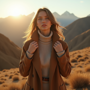 Fashion — Traveler In Earth-toned Layers Against A Photography #0215 (Firefly)
