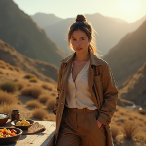 Fashion — Traveler In Earth-toned Layers Against A Photography #0263 (Firefly)