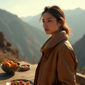 Fashion — Traveler In Earth-toned Layers Against A Photography #0287 (Firefly)