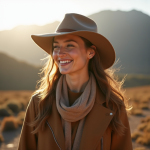 Fashion — Traveler In Earth-toned Layers Against A Photography #0347 (Firefly)