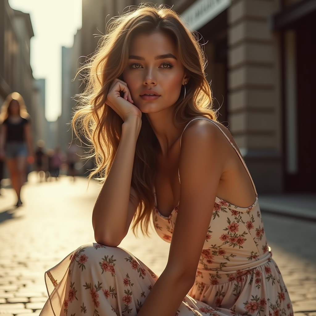 Fashion — Woman In A Flowing Floral Sundress Photography #0225 (Gemini)