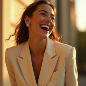 Fashion — Woman In A Tailored Ivory Blazer Photography #0049 (Ideogram)