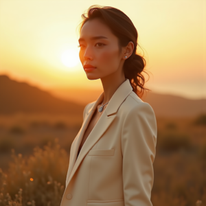 Fashion — Woman In A Tailored Ivory Blazer Photography #0061 (Ideogram)