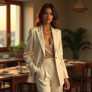 Fashion — Woman In A Tailored Ivory Blazer Photography #0073 (Ideogram)