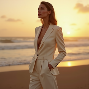 Fashion — Woman In A Tailored Ivory Blazer Photography #0205 (Ideogram)