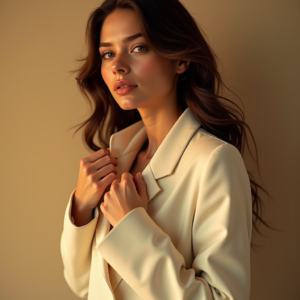 Fashion — Woman In A Tailored Ivory Blazer Photography #0253 (Ideogram)