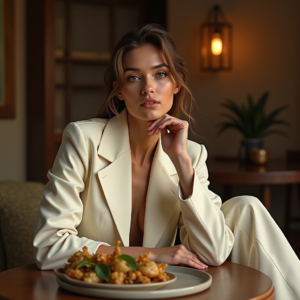 Fashion — Woman In A Tailored Ivory Blazer Photography #0265 (Ideogram)