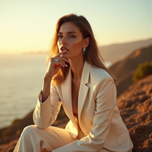 Fashion — Woman In A Tailored Ivory Blazer Photography #0301 (Ideogram)