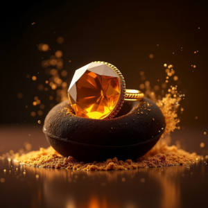 Food — Faceted Gemstone Ring Nestled In Dark Product Ads #0272 (Midjourney)