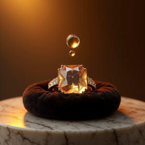 Food — Faceted Gemstone Ring Nestled In Dark Product Ads #0296 (Midjourney)
