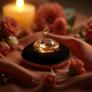 Food — Faceted Gemstone Ring Nestled In Dark Product Ads #0332 (Midjourney)