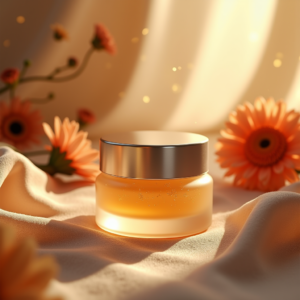 Food — Frosted-glass Cosmetics Jar With A Brushed-silver Product Ads #0128 (Midjourney)