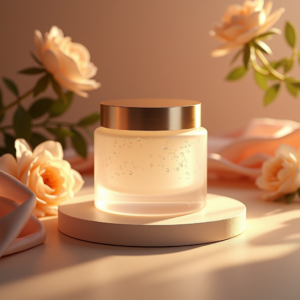 Food — Frosted-glass Cosmetics Jar With A Brushed-silver Product Ads #0140 (Midjourney)