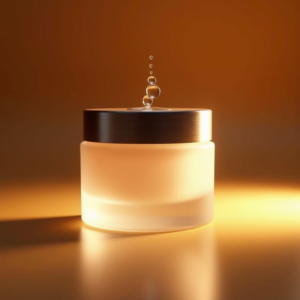 Food — Frosted-glass Cosmetics Jar With A Brushed-silver Product Ads #0152 (Midjourney)