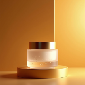 Food — Frosted-glass Cosmetics Jar With A Brushed-silver Product Ads #0212 (Midjourney)