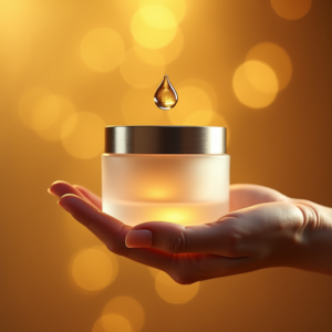 Food — Frosted-glass Cosmetics Jar With A Brushed-silver Product Ads #0224 (Midjourney)