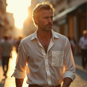 Food Photography — Man In A Relaxed Linen Shirt Photography #0002 (Midjourney)