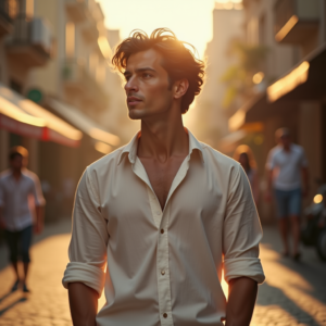 Food Photography — Man In A Relaxed Linen Shirt Photography #0026 (Midjourney)