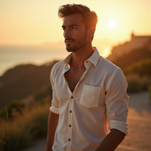 Food Photography — Man In A Relaxed Linen Shirt Photography #0110 (Midjourney)